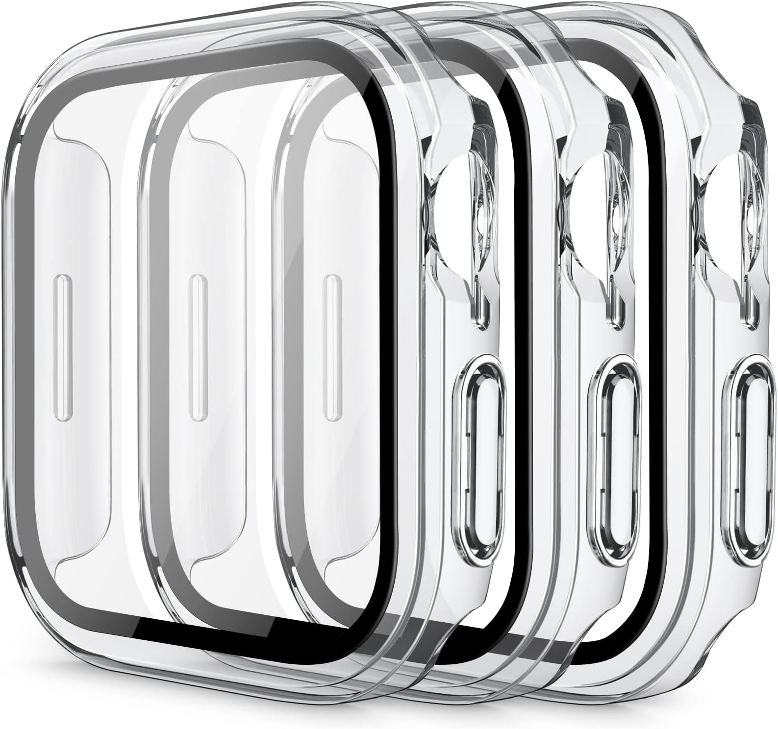 Vancle [3 Pack] Hard PC Case for Apple Watch Case 45mm Series 8 & 7 with Tempered Glass Screen Protector, Full Hard Ultra-Thin Scratch Resistant Bumper Protective Cover (45MM, Clear+Clear+Clear)
