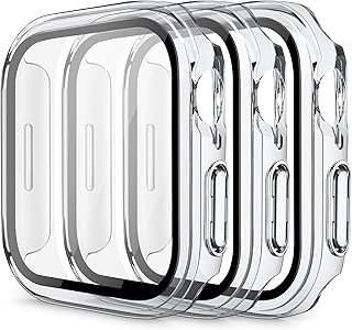 3 Pack Hard PC Case for Apple Watch Screen Protector 44mm SE Series 6 Series 5 Series 4, Full Protective Cover with Tempered Glass for iWatch 44mm (Transparent, 3 Pack)