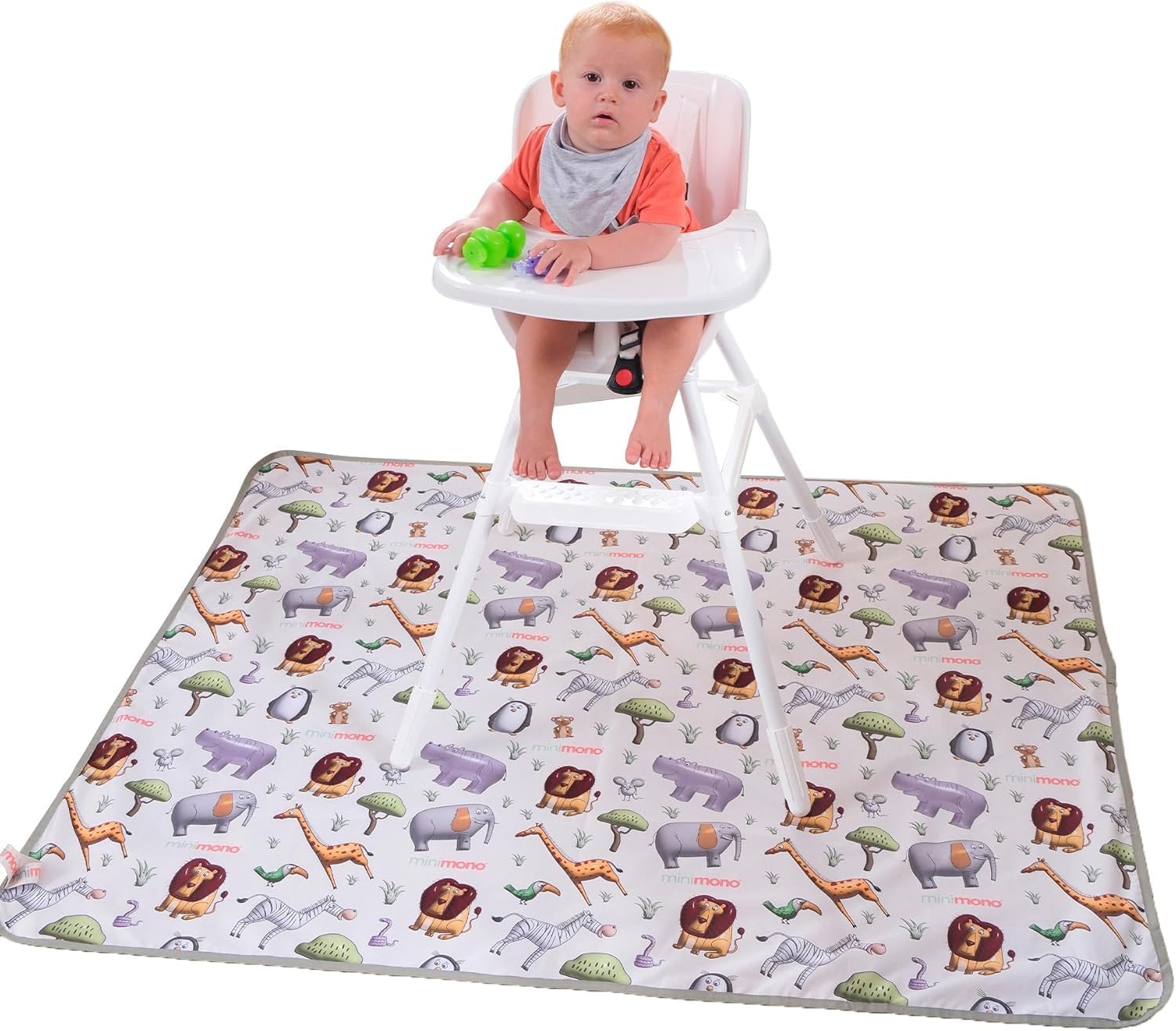 Minimono Yeni Mama Sandalyesi Altı ve Aktivite Bakım Örtüsü - Sıvı Geçirmez Yıkanabilir - 145x120cm (Orman Hayvanları)