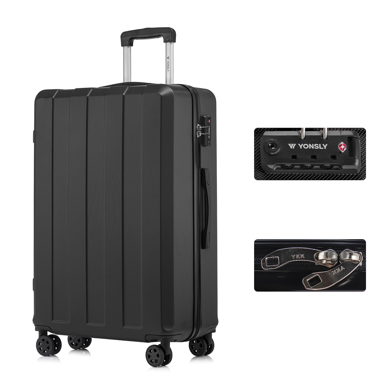 yonsly Koffer Suitcase, Trolley Reisekoffer, Rollkoffer Handgepäck mit 4 Rollen 360°, ABS Hartschalen, Sicherheitsschloss, Weicher Gummigriff, 210D-Futter