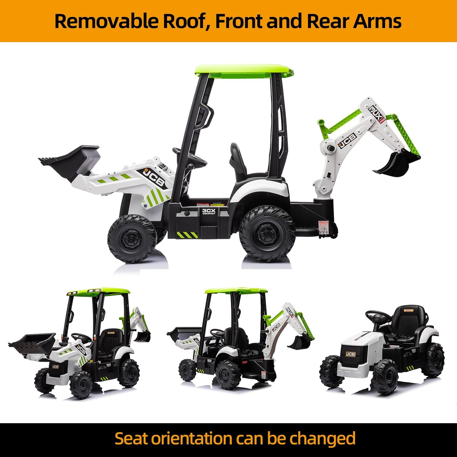 12V JCB Ride On Excavator with Remote Control,Electric Car for Kids 3-8 with Tractor,Bulldozer,Digging Arm, Ride on Car with Slow Start/Stop,Adjustable Speeds (Excavator, White 12V)