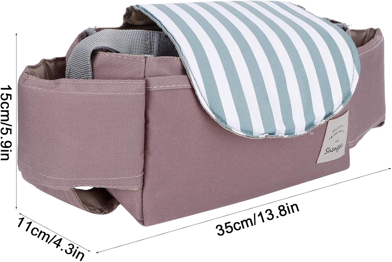 Universal Hanging Bag Organizer Cup Holder Storage Bag Strollers Accessory Multiple Pockets for Bottle,Baby Stroller Organizer, Diaper, Phone, Toys(mint stripes), Baby Stroller Organizer, Univer
