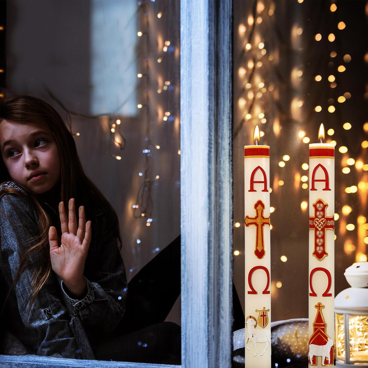 2 Pcs 18 Inch Large Easter Paschal Candle Cirios Religiosos Catolicos 2026 Alpha Cross Week Religious Catholic Church Candles for Baptisms Prayer Holy Week Church Supplies Easter Decoration