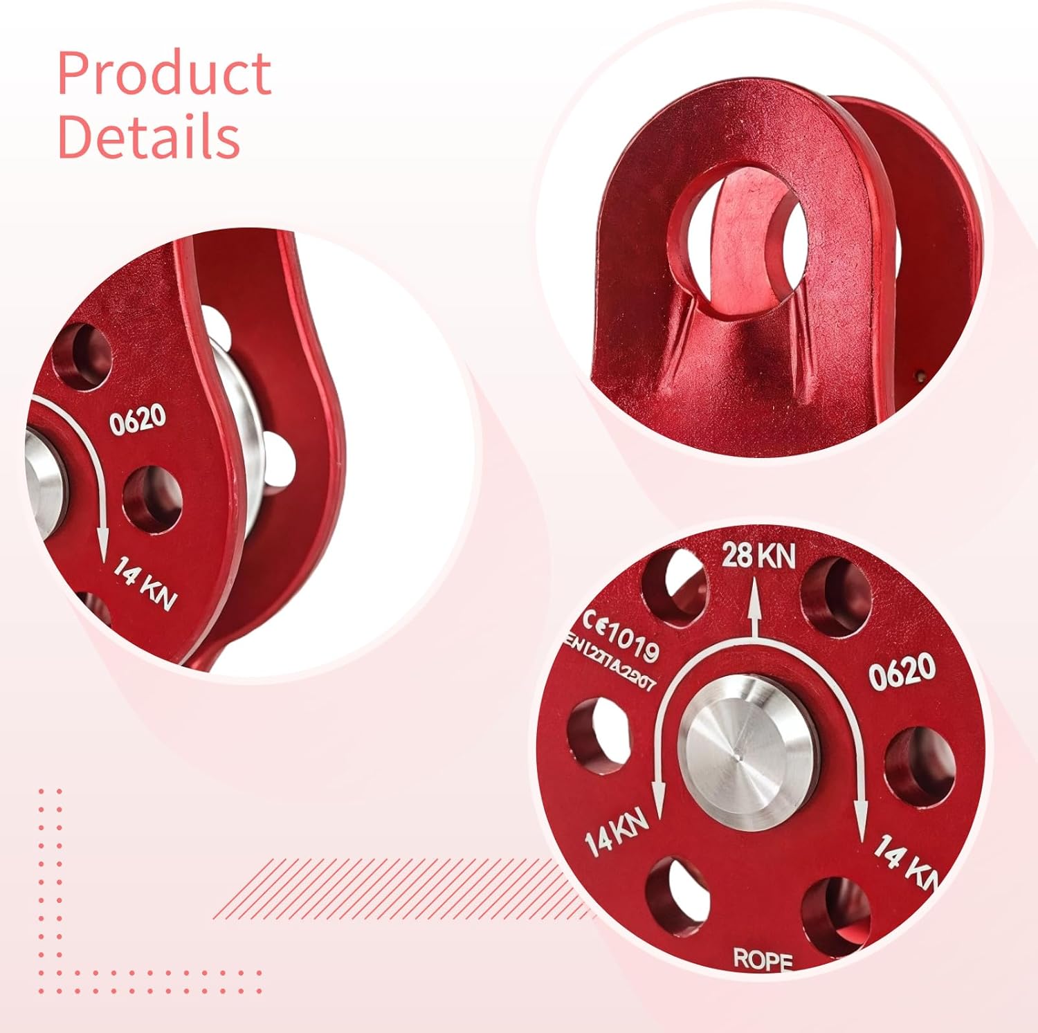 2 Fixed Plate Aluminum Micro Pulleys, 28Kn General Purpose Pulley Trolley for Climbing, Hauling, Rigging, and Rescue Work, Strong and Lightweight Design