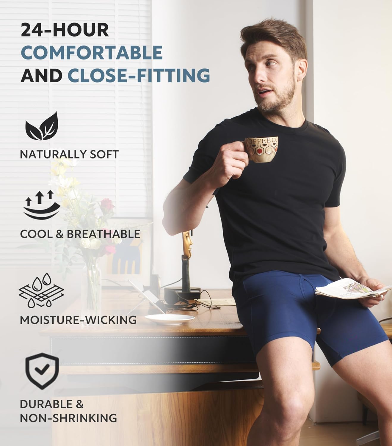 DAVID ARCHY Men's Undershirts Combed Cotton T-Shirt Soft Moisture-Wicking Undershirt Crew Neck or V Neck Tees 3 Pack - Image 3