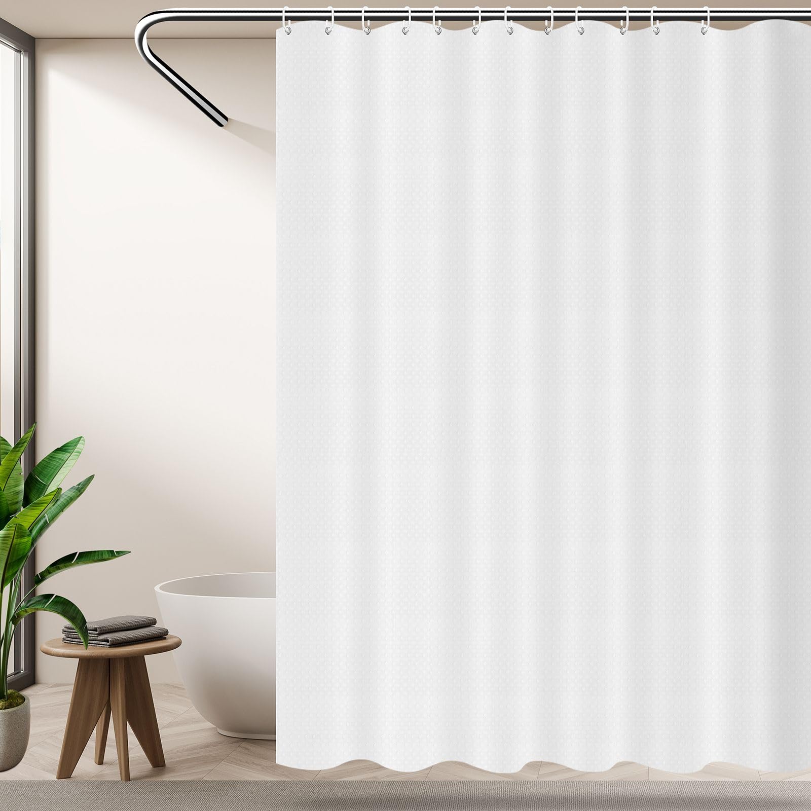 Startseite White Shower Curtain - Mould Proof Waterproof Polyester Bathroom Curtains with 12 Hooks, 180 x 180 cm