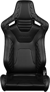 BRAUM Elite-X Series Racing Seats Diamond Edition Black Leatherette with Grey Stitching Reclining Seat Set with Carbon Fiber Backing Set of 2 (BRR1X-BDGS)