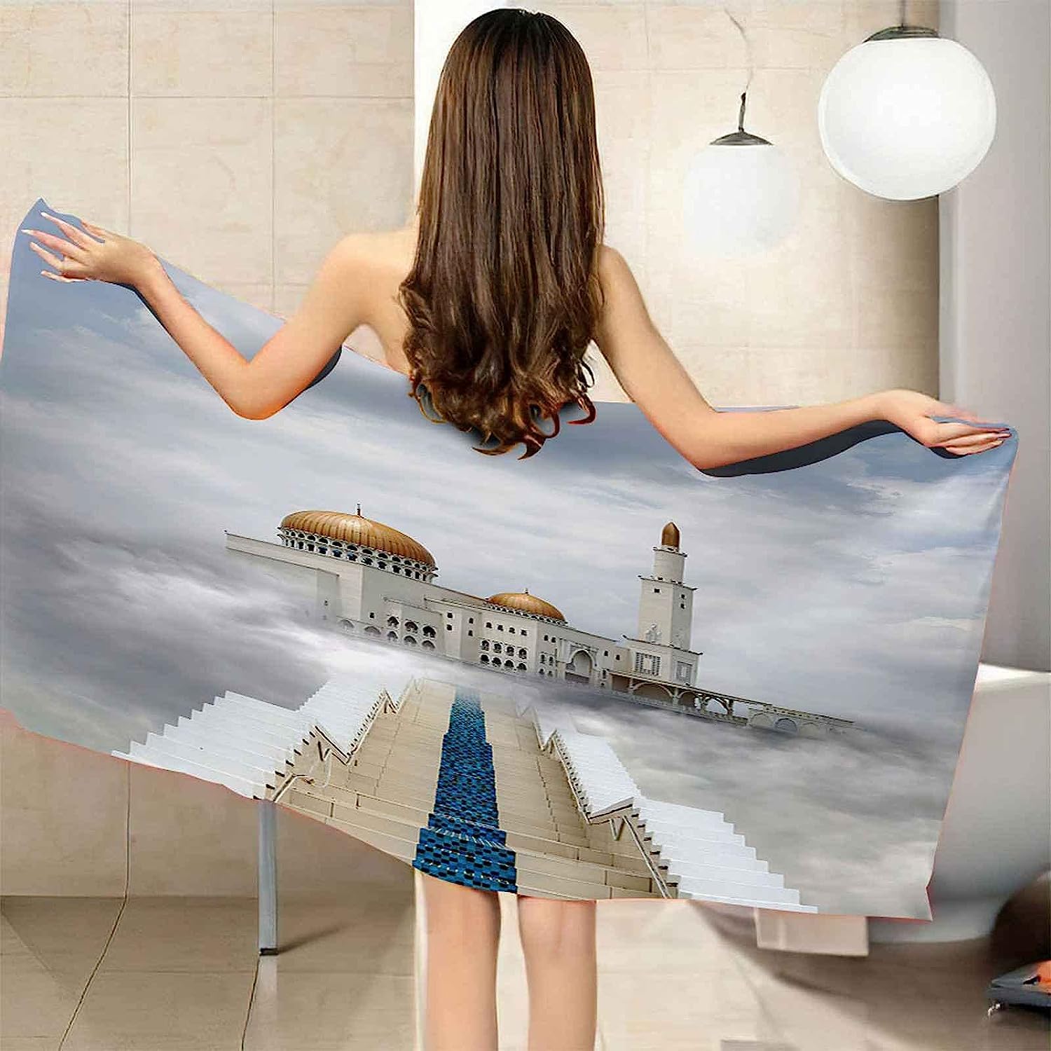 Telo Mare Microfibra Grande Castello Di Nuvole Bianche 200 X 200 Cm, 3D Telo Mare Leggero Antisabbia Per Donna Uomo, Asciugamano Microfibra Asciugatura Rapida Per Bagno, Spiaggia, Campeggio -4B9S+S4O