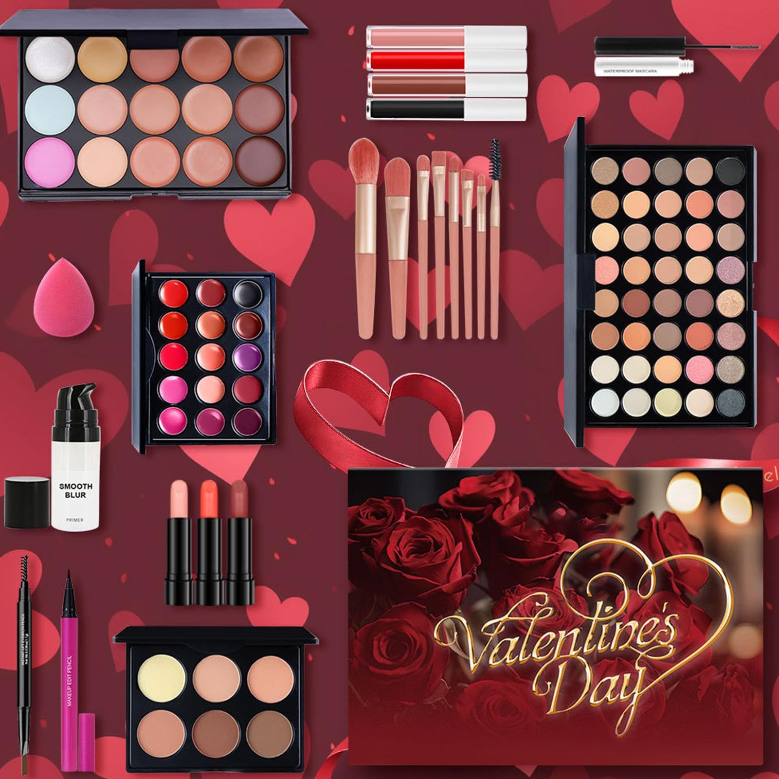 Kosmetiktasche zum Valentinstag, langanhaltend, für empfindliche Haut, Lidschatten und Augenbrauenstift, Kosmetik zum Valentinstag | Für Treffen mit Mutter, Freundin, Schwestern, Ehefrau
