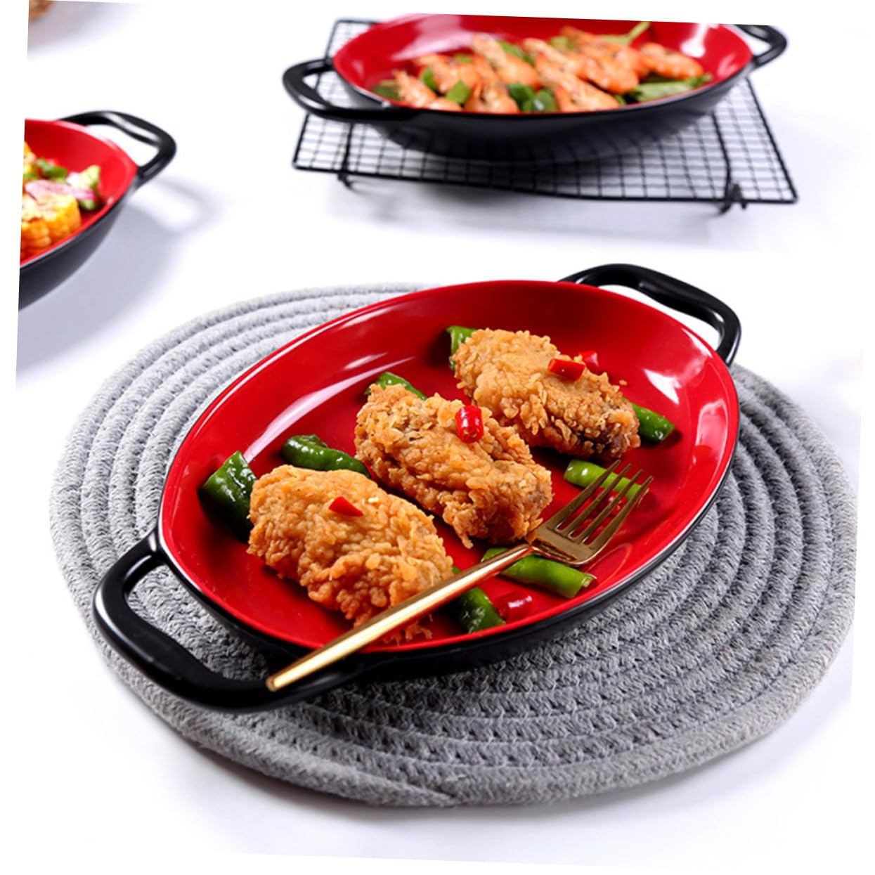 Plat de Cuisson Céramique avec Double Anse Résistant Aux Hautes Températures pour Rôtissage Cuisson Four et Service Quotidien Adapté Aux Repas Familiaux