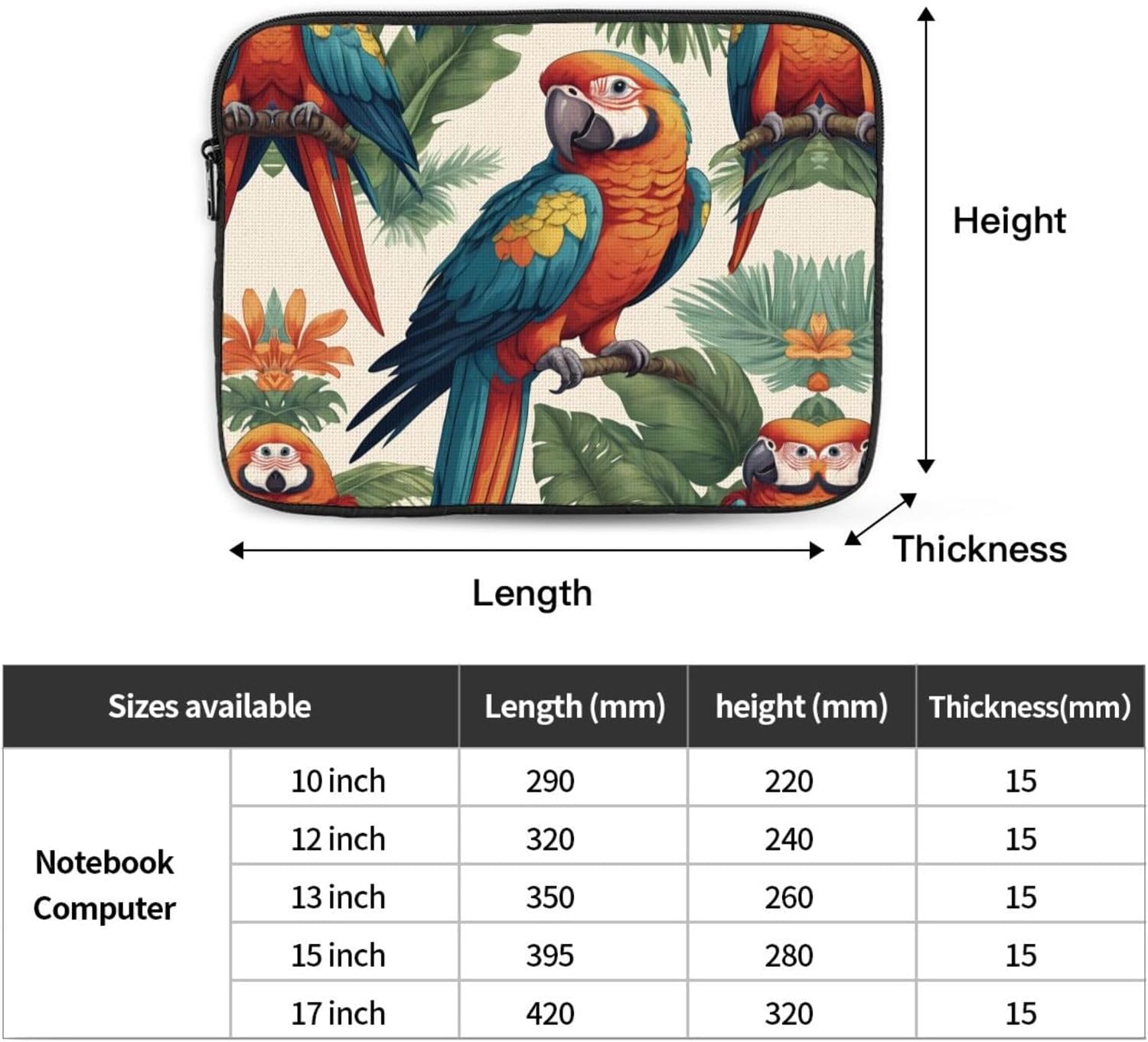 Parrot Printed 17 inch Laptop Case, Business/Office Commuter Laptop Case image 4