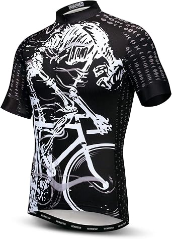 Men Cycling Jersey Skull Bike Short Sleeve T-Shirt Tops 3-Pockets Reflective S-3XL