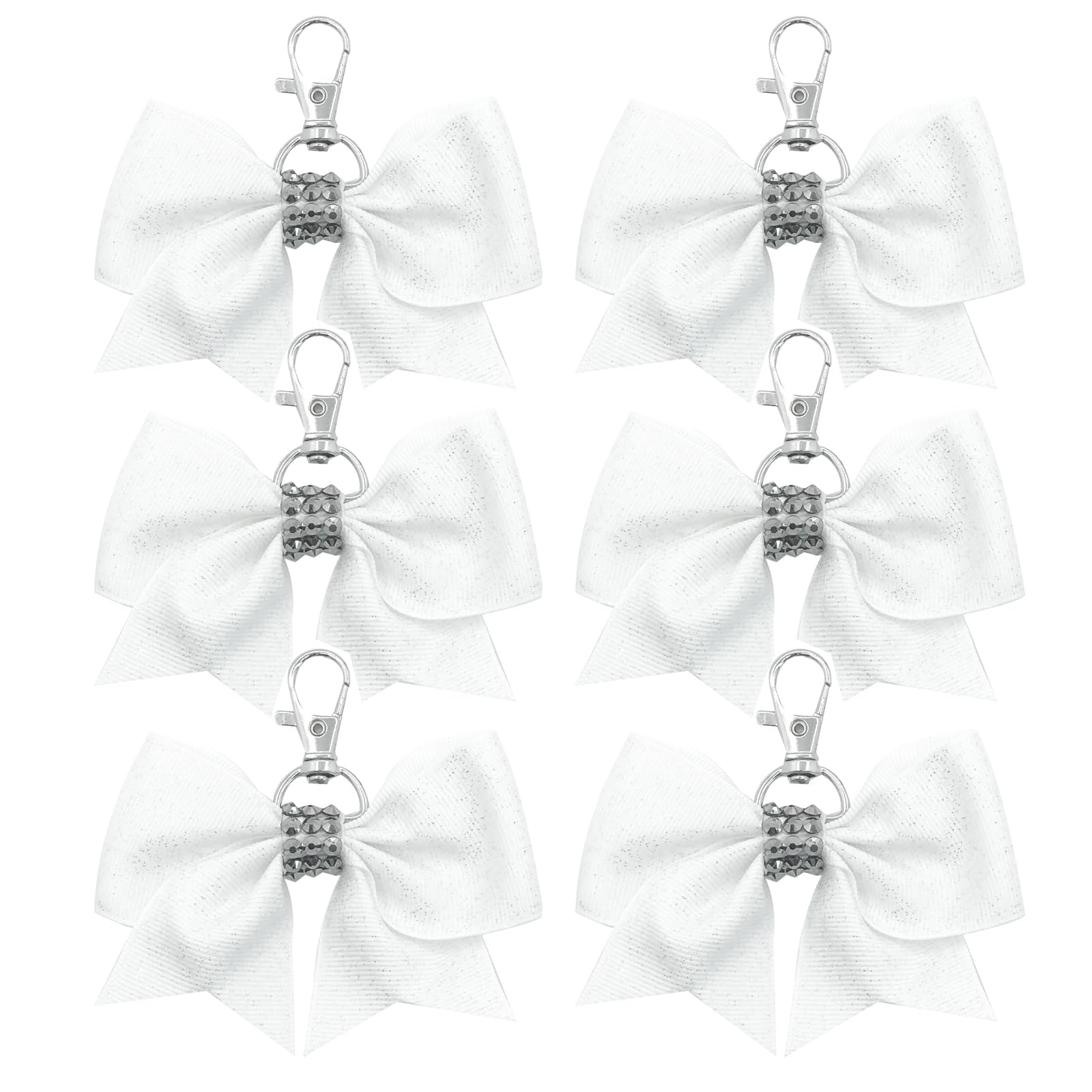 Hipcheer Glitter Cheer Bow Keychain for Cheerleading Teen Girls High School College Sports (White)