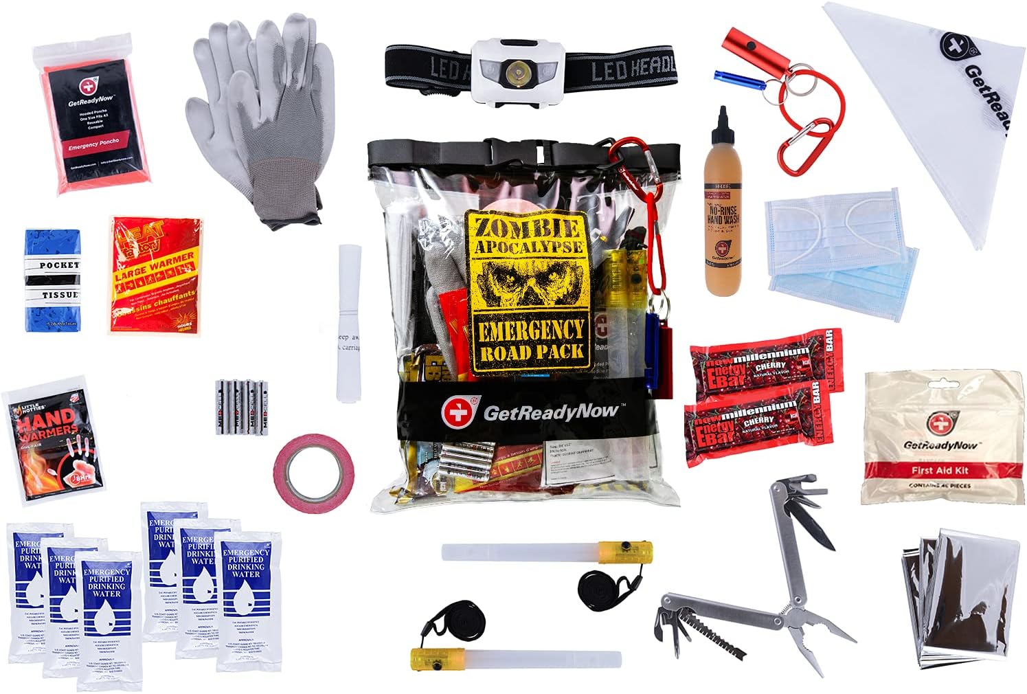 GetReadyNow | Zombie Survival Kit | Heavy Duty Clear Waterproof Dry Bag with Essential Survival Gear for Disaster Preparedness and Zombie Apocalypse.