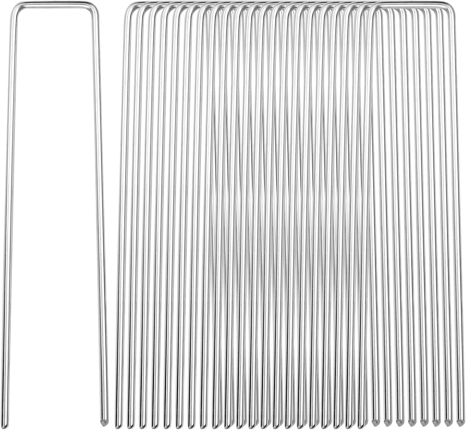 Uplama 11-Gauge Garden Stakes 6 inch Ground Stakes Yard Stakes Heavy Duty Fence Stakes Rust Proof Sod Pins Stakes for Securing Weed Fabric Barrier,Ground Cover, Artificial Turf,Dog Fence (50)