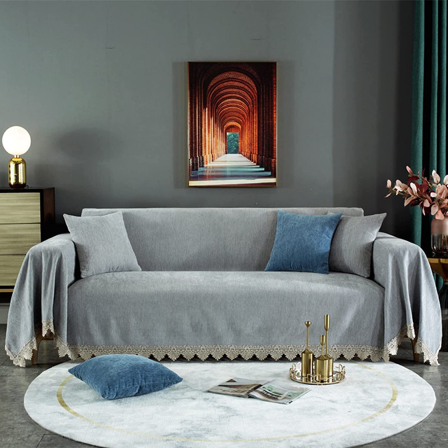 MGEMJMJ Sofa Throw Cover Jacquard Couch Throw Cover Throw Blanket Decorative Couch Furniture Pet Protector Throws Multi-size(Size:180x180cm(71x71inch),Color:A)