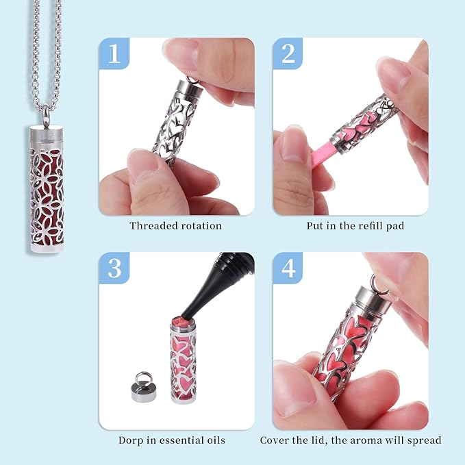 Collar Difusor de Aceites Esenciales, Colgante de Aromaterapia en Acero Inoxidable con 10 Almohadillas miniatura 6