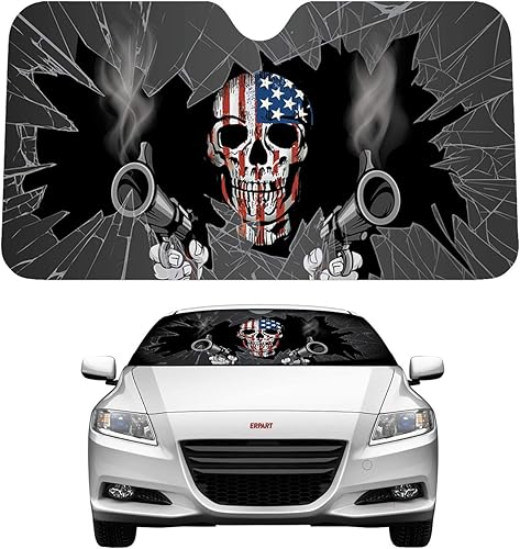 Patriot Skull Shooter Guns - Parasol reflectante de doble cara compatible con automóvil, camión, SUV, parabrisas delantero, ventana, parasol