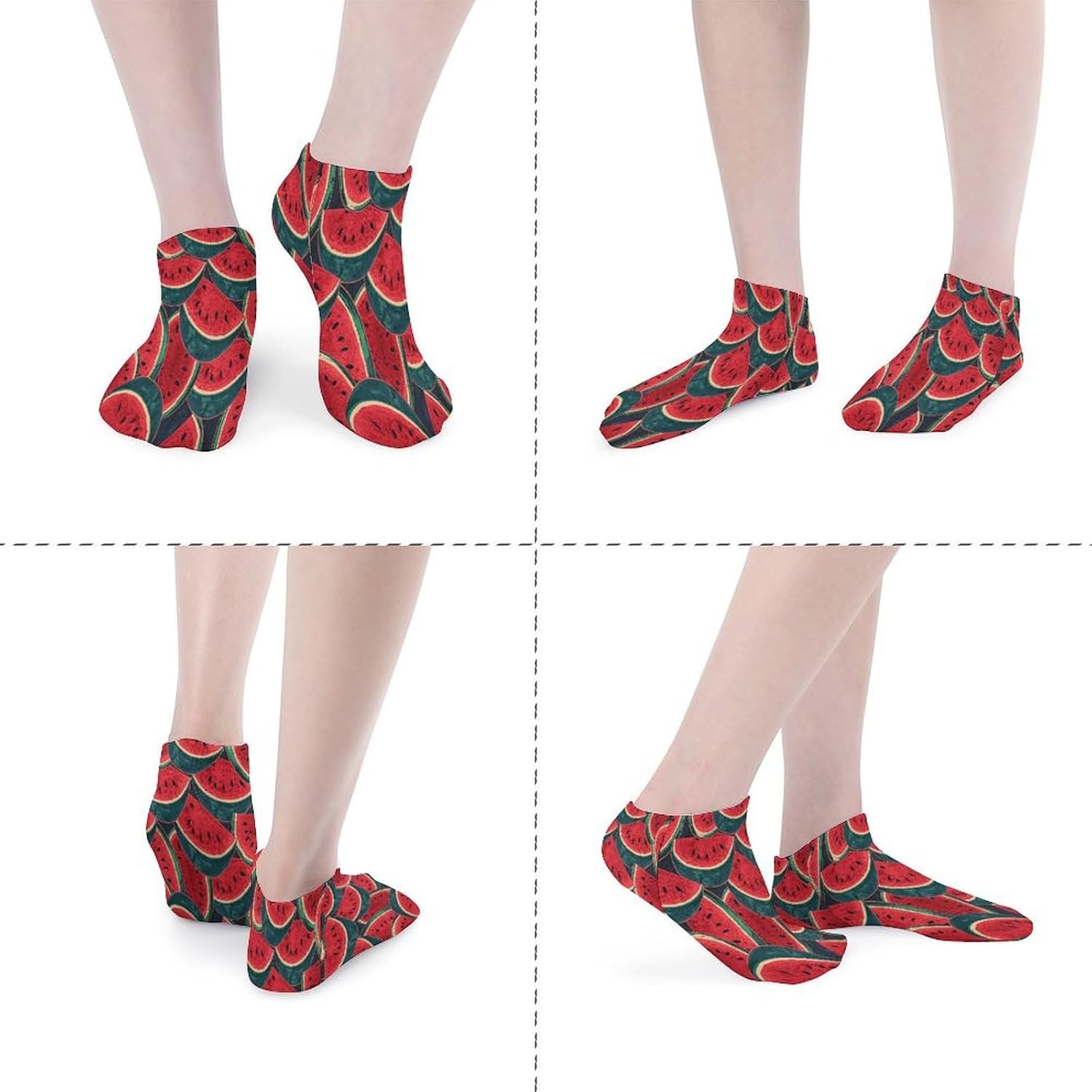 Red Watermelon Ankle Socks for Men Women 5 Pairs | Comfortable Casual Low Cut Socks, Lightweight No Show Breathable Athletic Socks, Soft Mini Crew Socks for All Seasons
