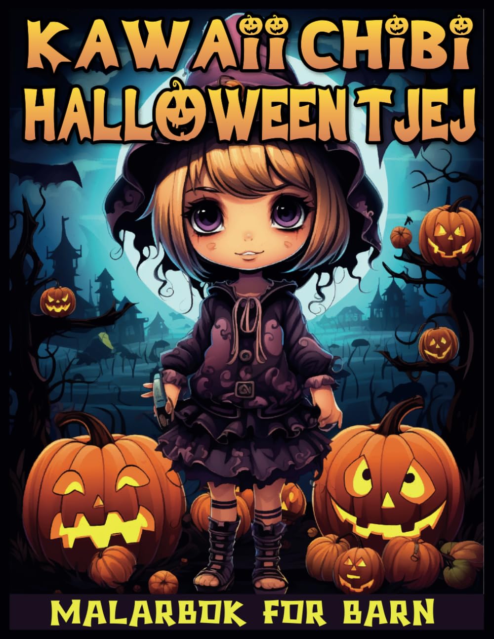 kawaii halloween chibi tjej: Söta anime Kawaii-tjejer med roliga spöklika Halloween-scener för barn och vuxna