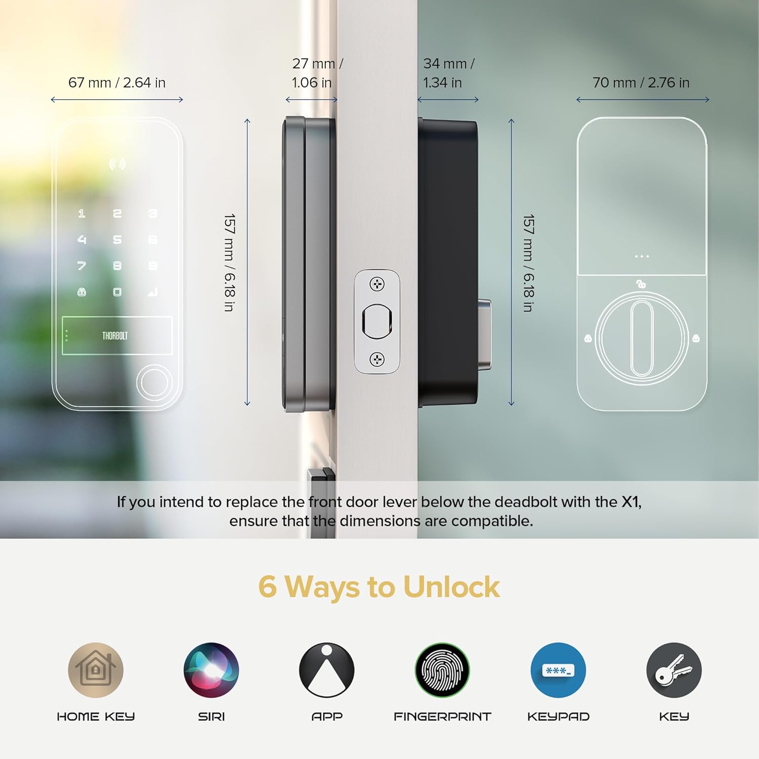 ThorBolt X1 Apple Home Key Tap to Unlock, Smart Keyless Entry Door Lock with Fingerprint, Touch Keypad Deadbolt Lock Works with HomeKit Over Thread (Border Router), IP65 Weatherproof, Gray