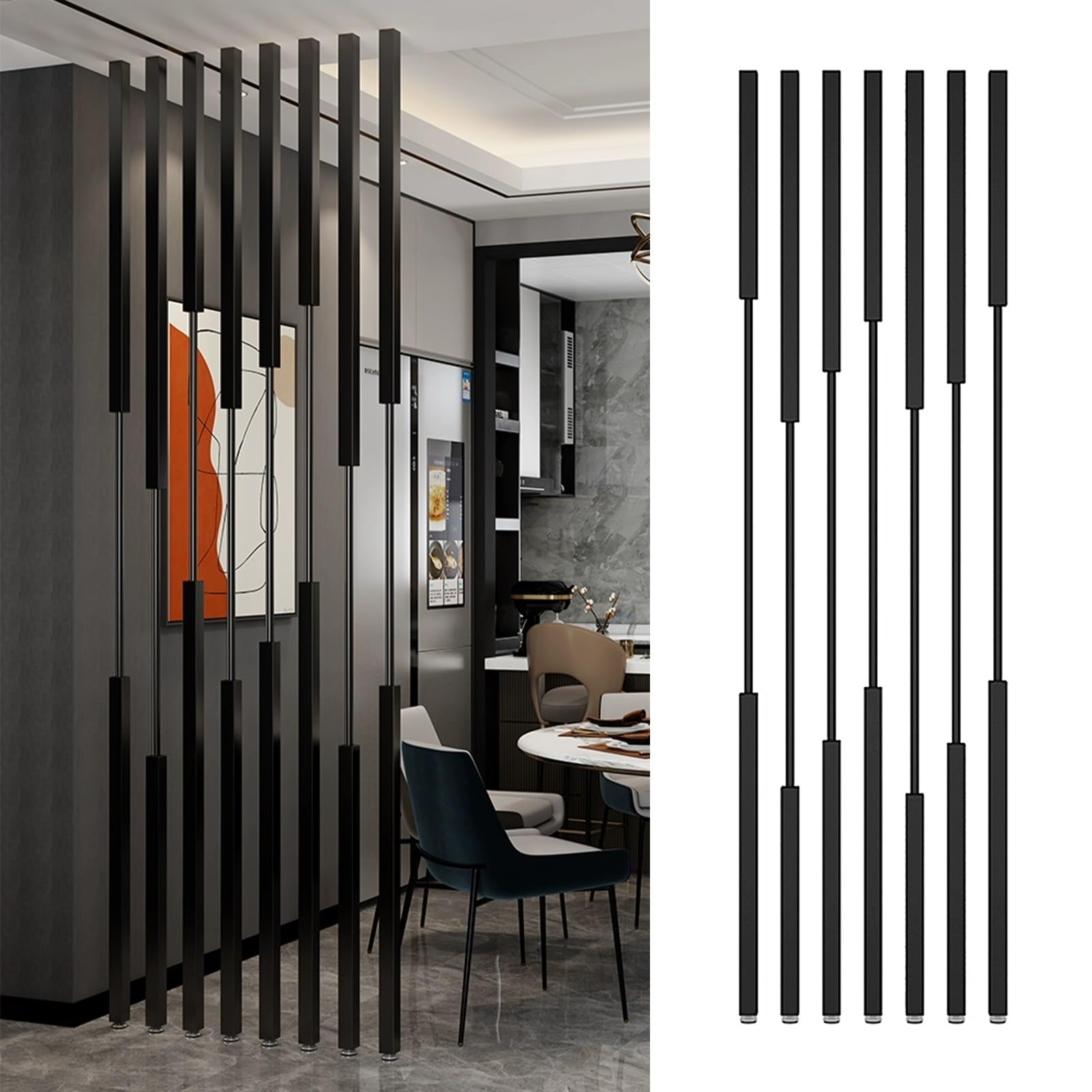 Colonne divisorie da parete Divisorio dal soffitto al pavimento | Ingresso Soggiorno Ufficio | Divisorio per la privacy 5/8 pezzi per separare gli ambienti, nero(8pcs-C,120cm/47in/3.9ft)