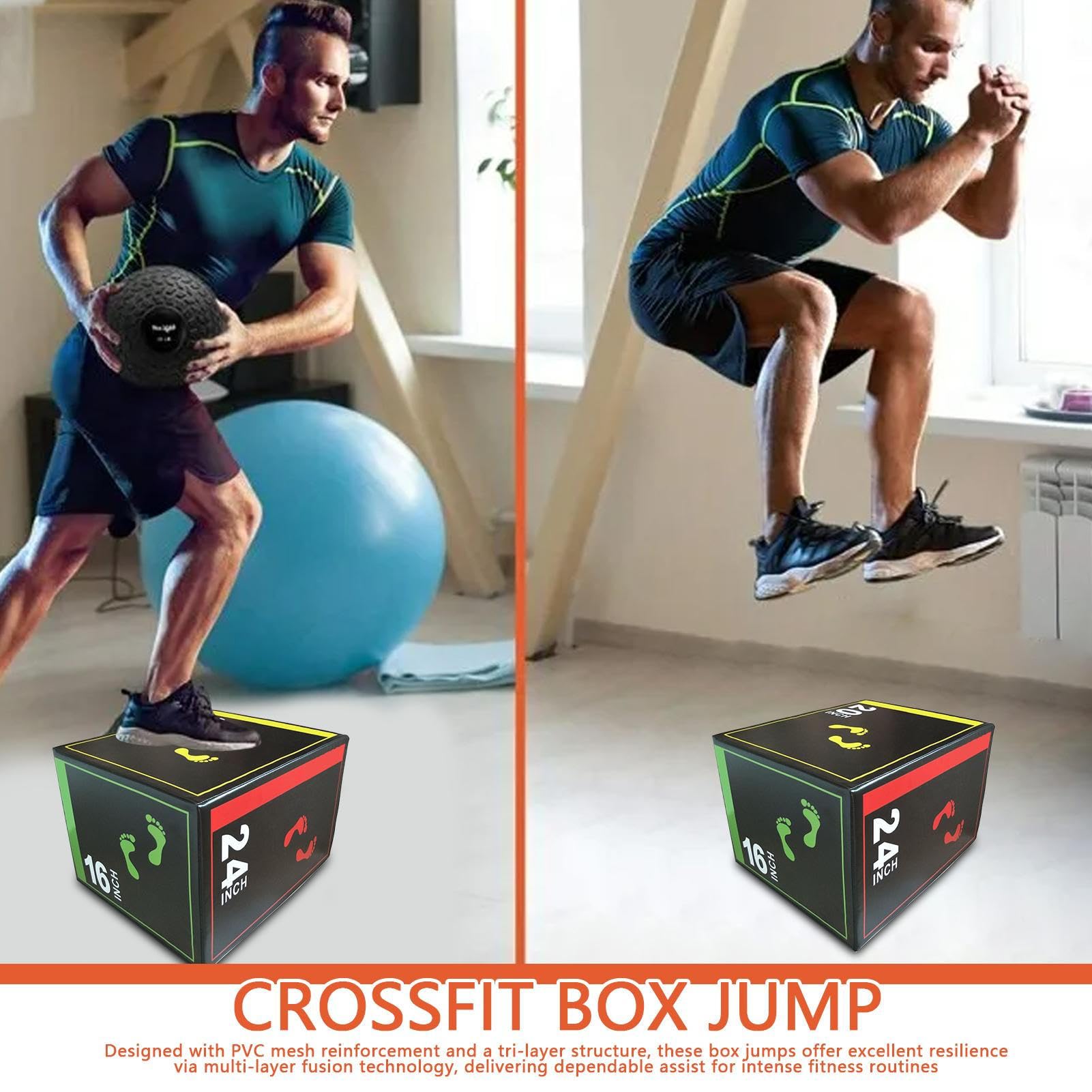Box Jumps - per palestra domestica, antiscivolo, per esercizi di salto, attrezzatura portatile per allenamento 'equilibrio per principianti, giovani, stacchi da terra, squat, velocità di | attrezzatura portatile per allenamento 'equilibrio per principiant