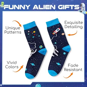 Zmart Funny Space Gifts - Astronaut & Alien Socks, UFO Socks for Adults for Men Teens