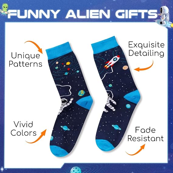 Zmart Funny Space Gifts - Astronaut & Alien Socks, UFO Socks for Adults for Men Teens