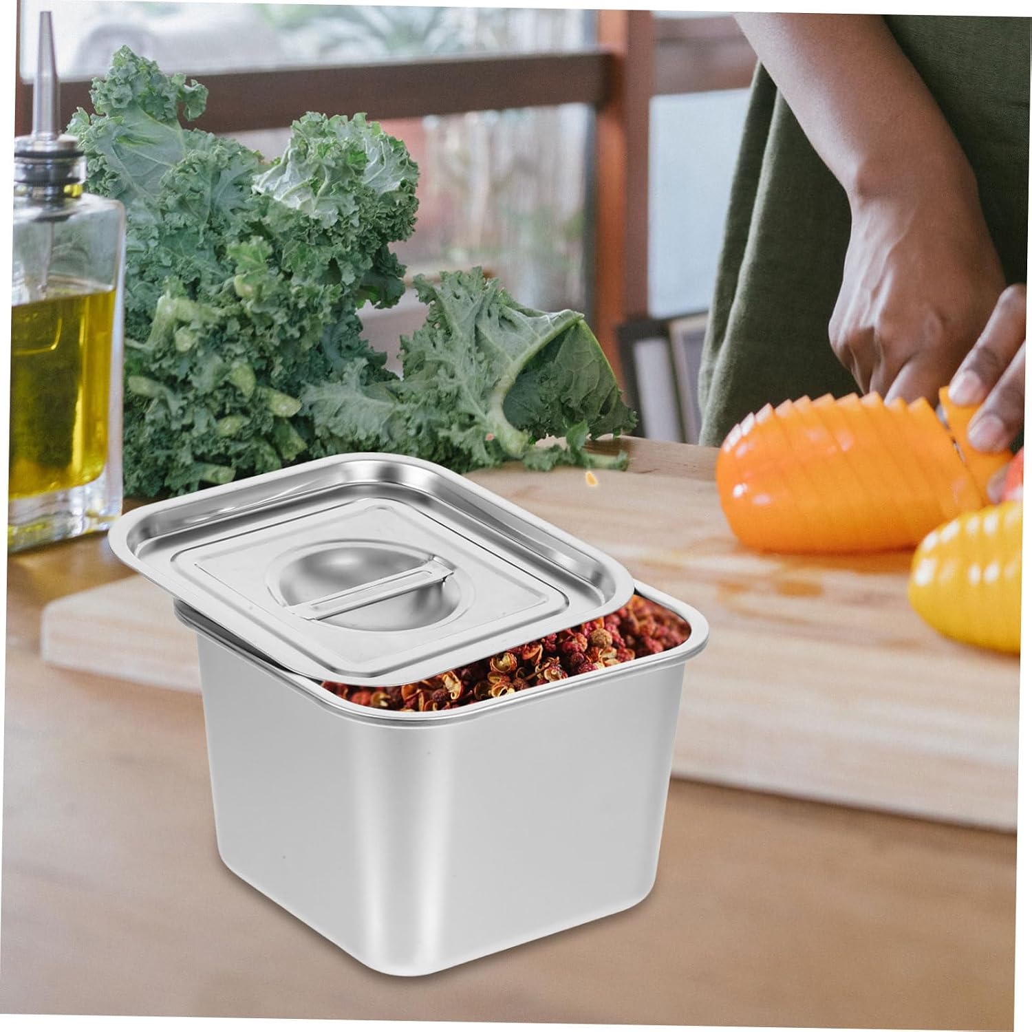 Stainless Steel Condiment Pot with Lid and Handle Large Opening