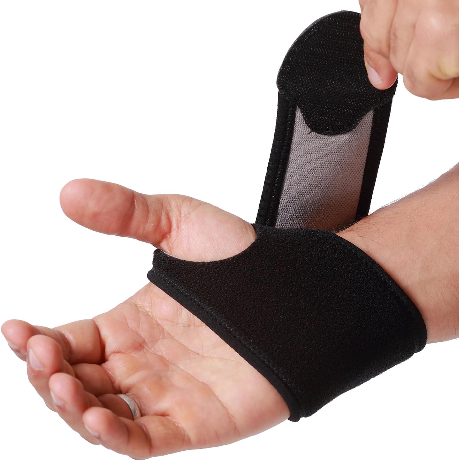 Neotech Care Wrist Band - Elastic & Breathable Fabric - Adjustable Compression Strap - Men, Women, Right or Left - Support Wrap for Protection or Sports (Black Colour, Size M, 1 Unit)