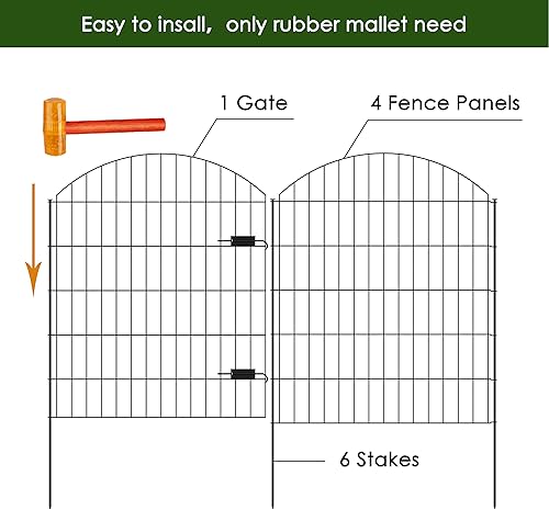 Miniatura 5 de FOREHOGAR 1 paquete de valla decorativa de metal para jardín, 5 paneles + 6 estacas, 1 paquete de puerta y vallas de jardín, 1 puerta + 4 paneles de