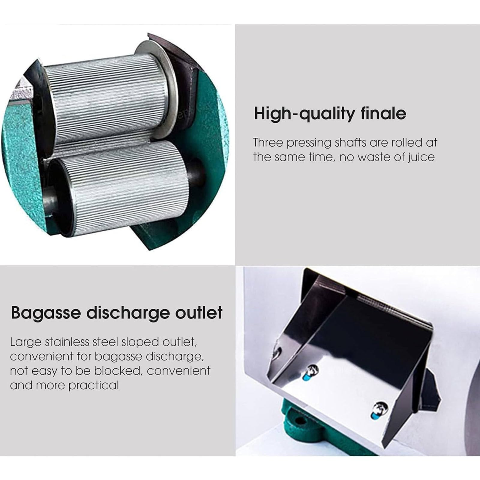 Macchina per spremitura commerciale in acciaio inox, macchina per spremitura della canna da zucchero, spremiagrumi manuale, 50 kg/h, porta di alimentazione da 2,48 pollici, 3 rulli in acciaio, per n