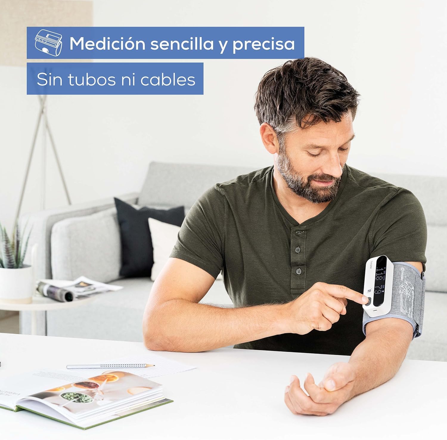 Beurer BM 59 Tensiómetro de Brazo, Brazalete Sin Tubos, Indicador de Riesgo LED, Detección de Arritmias, 22-42 cm, App, Apple Health