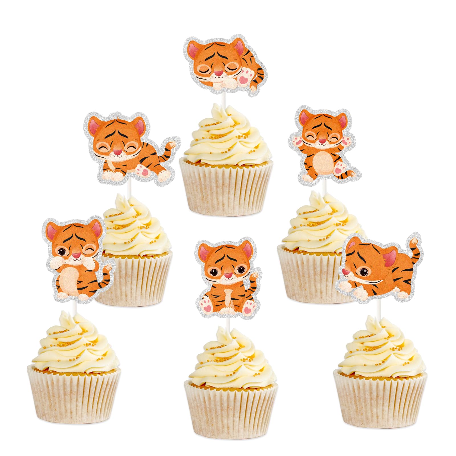 Tiger Cupcake Topper, Wild Tiger Animal Dessert Cake Topper - Wildlife Zoo Theme Party Decorations,Kids Boy Girl Happy Birthday Baby Shower Wedding Party Supplies - 18PCS