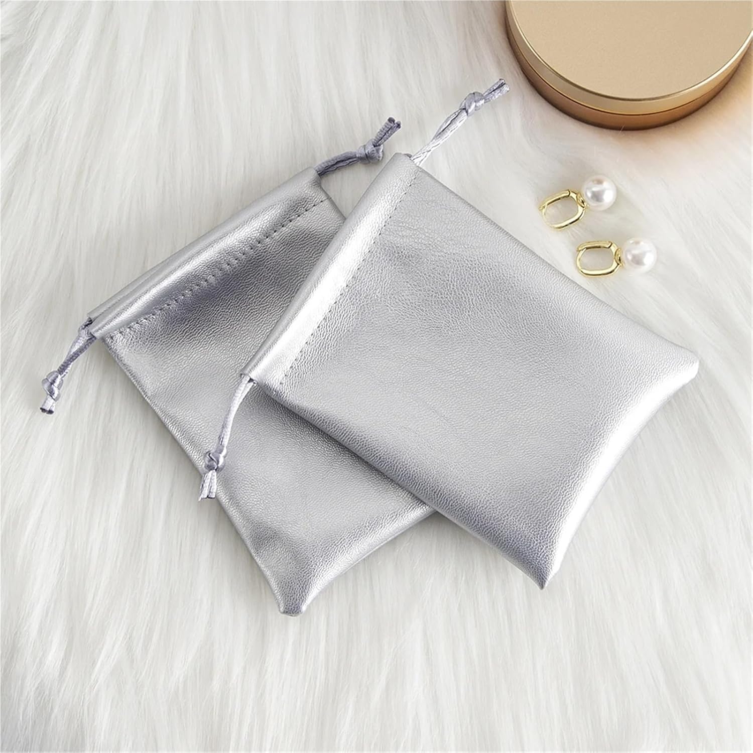 12pcs PU Leather Drawstring Jewelry Bags, Durable Gift Pouches for Earrings image 3