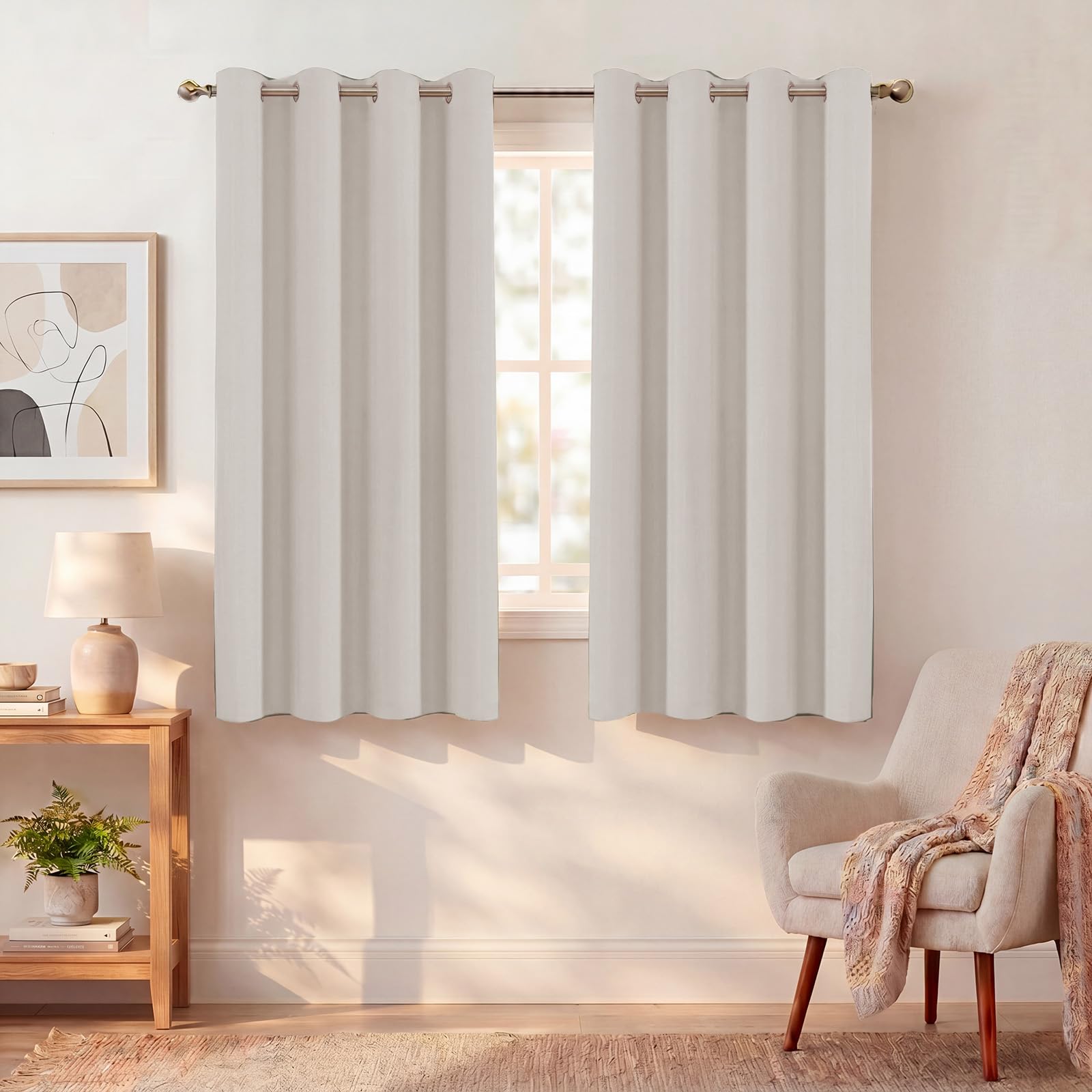 BellaHills Verdunklungsvorhänge Kurz Thermovorhang Wohnzimmer Elfenbeinweiß H175xB140cm 2er Set Gardinen Blickdicht Kälteschutz Wärmeisolierend Ösenschal Schlafzimmer Blackout Curtains for Living Room