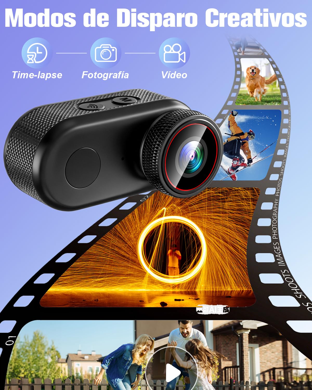 Camara Deportiva 4K, Mini Cámara de Acción WiFi, 140° Pequeña Videocámara de Casco Cámara Corporal Larga Duración con Varios Accesorios para Bici Moto Aire Libre