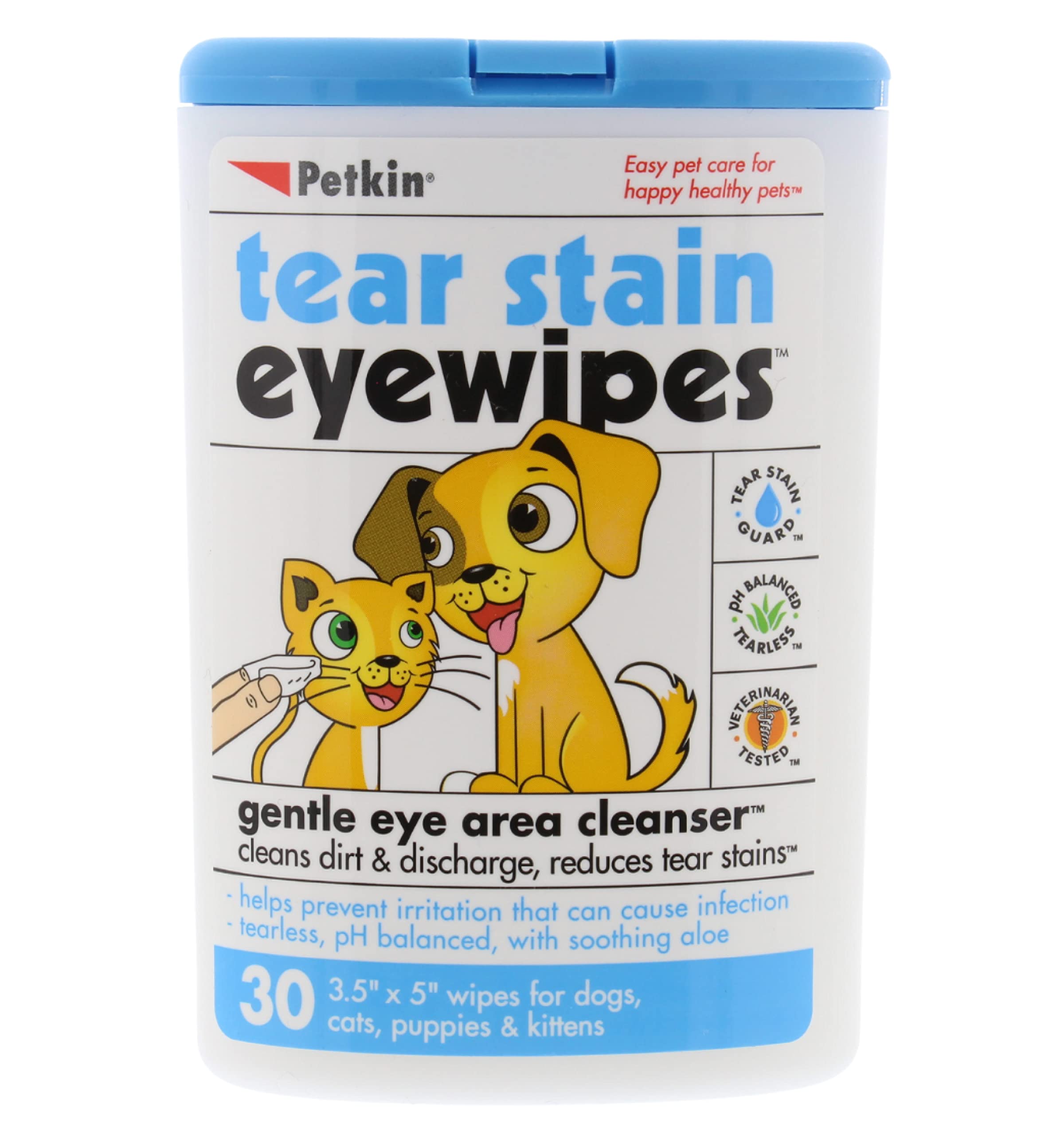 Petkin Pet Eye Wipes, 30 Moist Wipes - Gentle Eye Cleaning Wipes Remove Dirt, Discharge, & Tear Stains - Super Convenient Pet Wipes for Dogs, Cats,