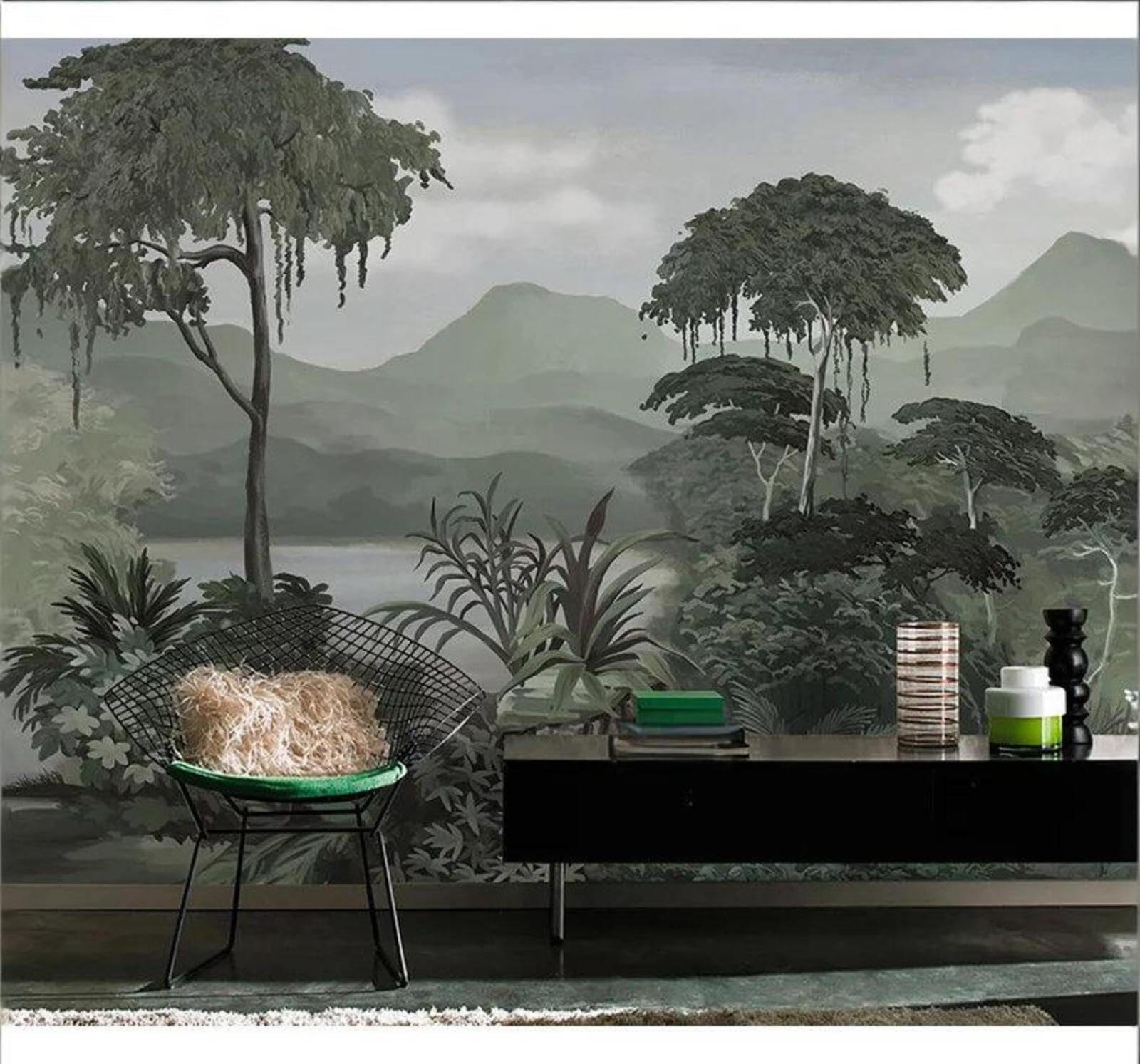 Xlming 430Cm×300Cm(B×H) Abstract Hand Drawn Woodland Lake Landscape 3D Wallpaper Silky Texture Home Study Office Grey Dining Room Sofa Bedroom Living Room Tv Backdrop-430Cm×300Cm