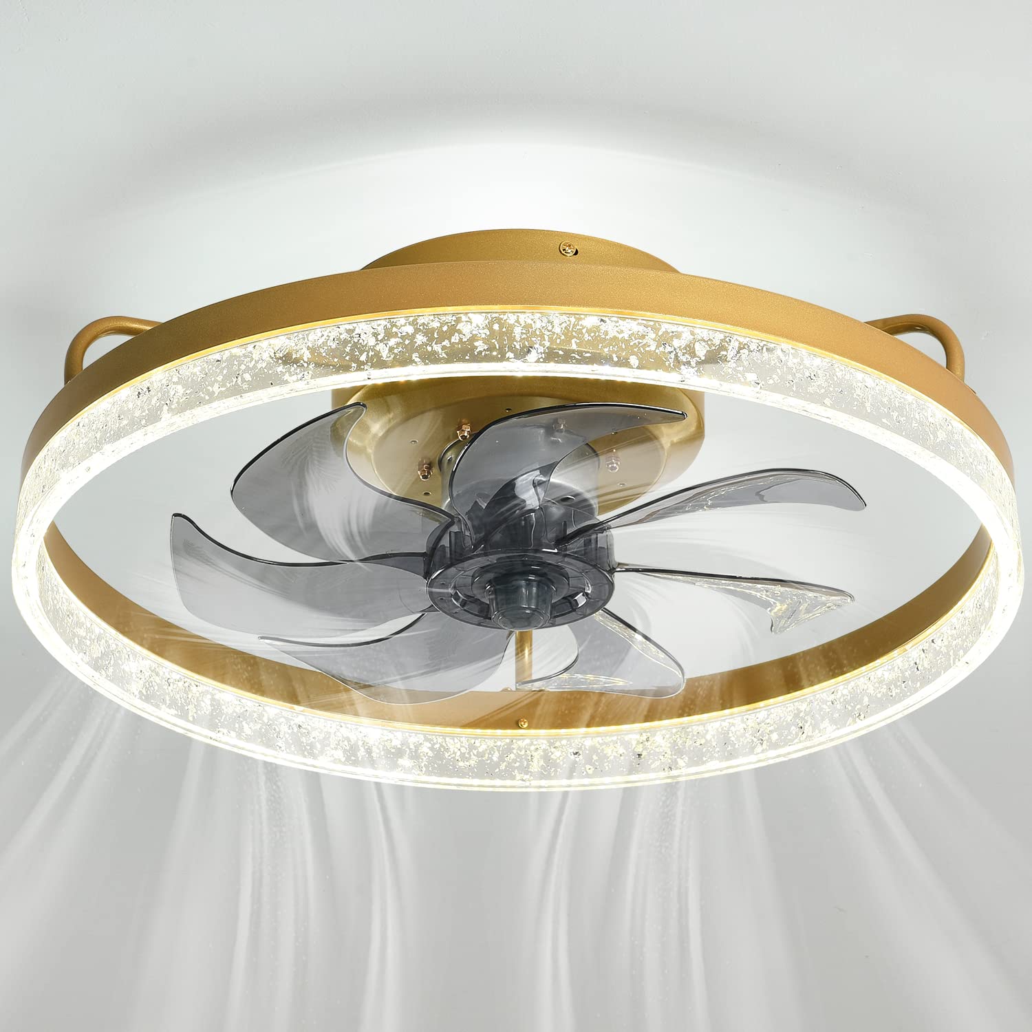 Photo 1 of REDSTAR Gold Modern Ceiling Fan with Light 20", Higher Light Transmittance with Traditional Safe and Quiet Motor, Flush Mount Ceiling Lights with Fan Remote Control for Kidsroom B-Modern-Gold