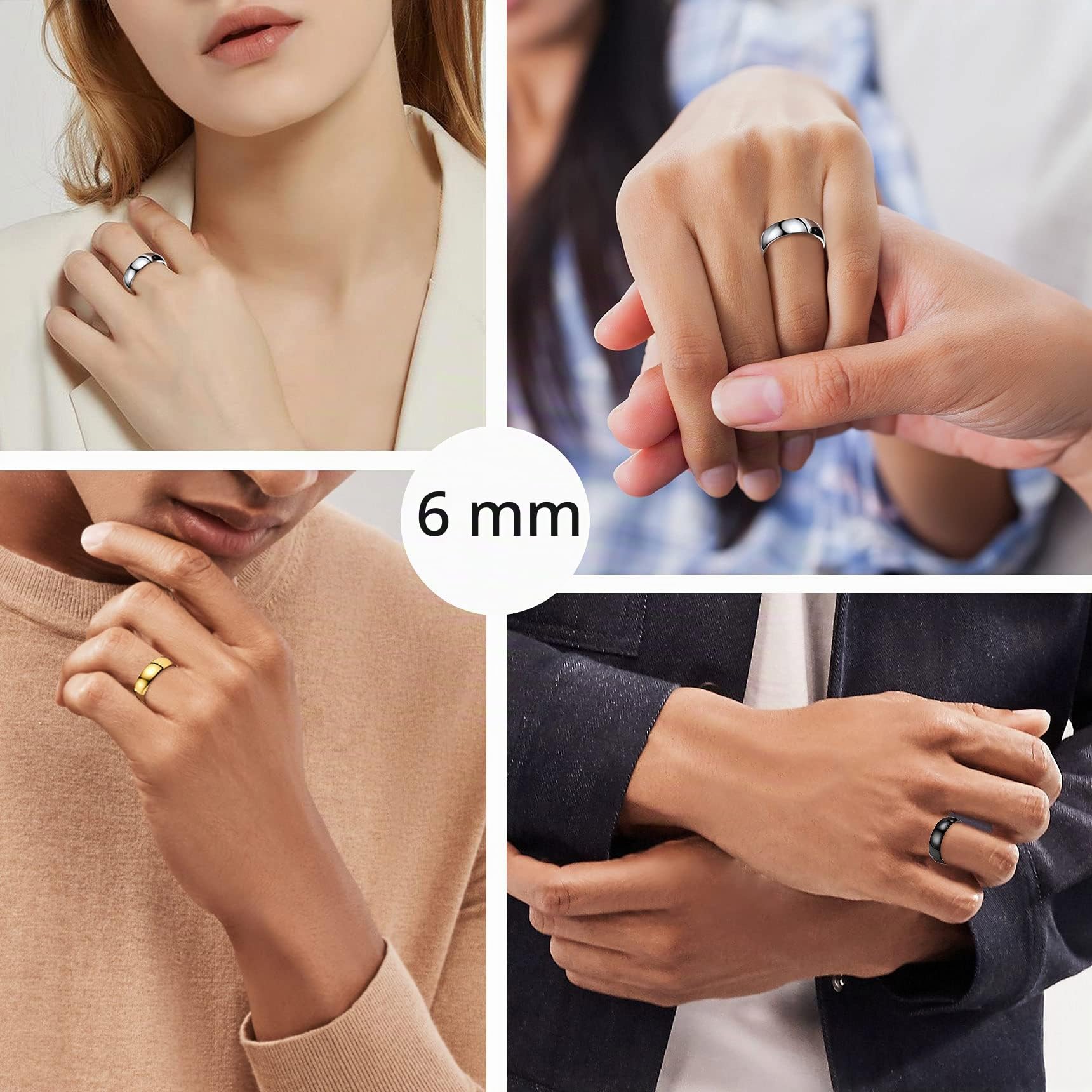 Bestyle Anillos Acero Inoxidable para Hombre Mujer 6mm Dorado/Plate/Negro | para Parejas Anillos de Compromiso Tamaño 14.5-27.5 Anillo Pareja de Moda Tamaño Unisex Compromiso Boda Aniversario Navidad