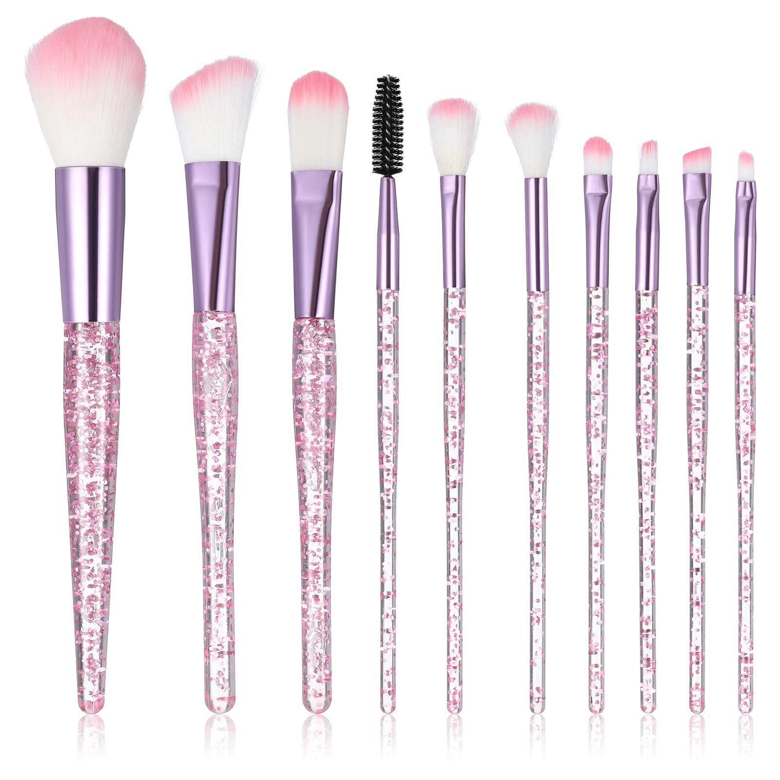 10 Stück Glitzer Kristall Make Up Pinselset, Einen Foundation, Concealer, Lidschatten,Augenbrauen,Blush,Eyeliner Pinsel, Lippenpinsel Zum Verblenden, Um Einen Schimmernden Make-Up-Look Kreieren.