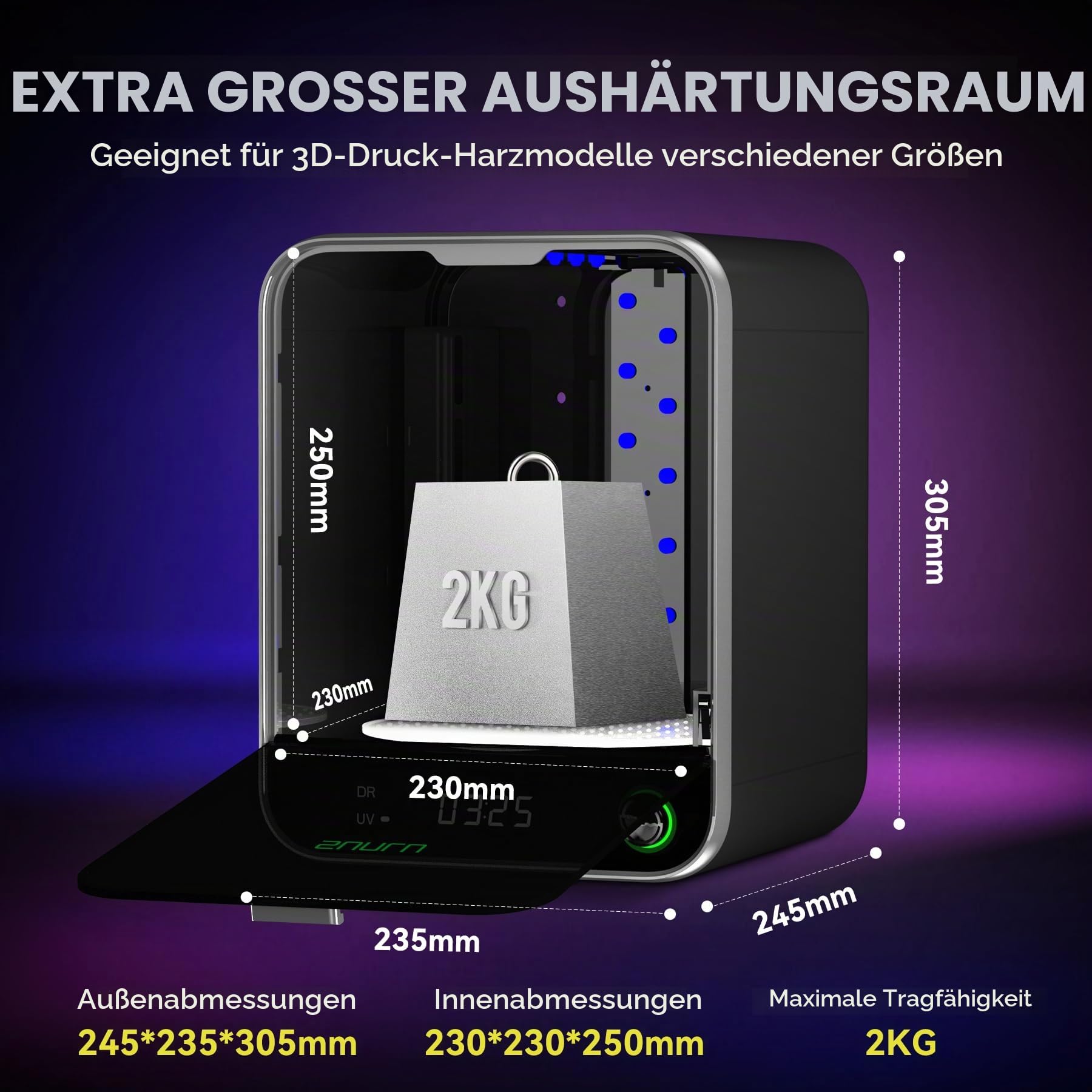 SUNLU Resin UV-Härtungsbox II, Abnehmbarer Drehteller, Große Größe, 42W Leistung Schnelle Aushärtung, All-in-One, keine Installation, 405 nm UV-Lichthärtungsgerät für 3D-Harzdrucker