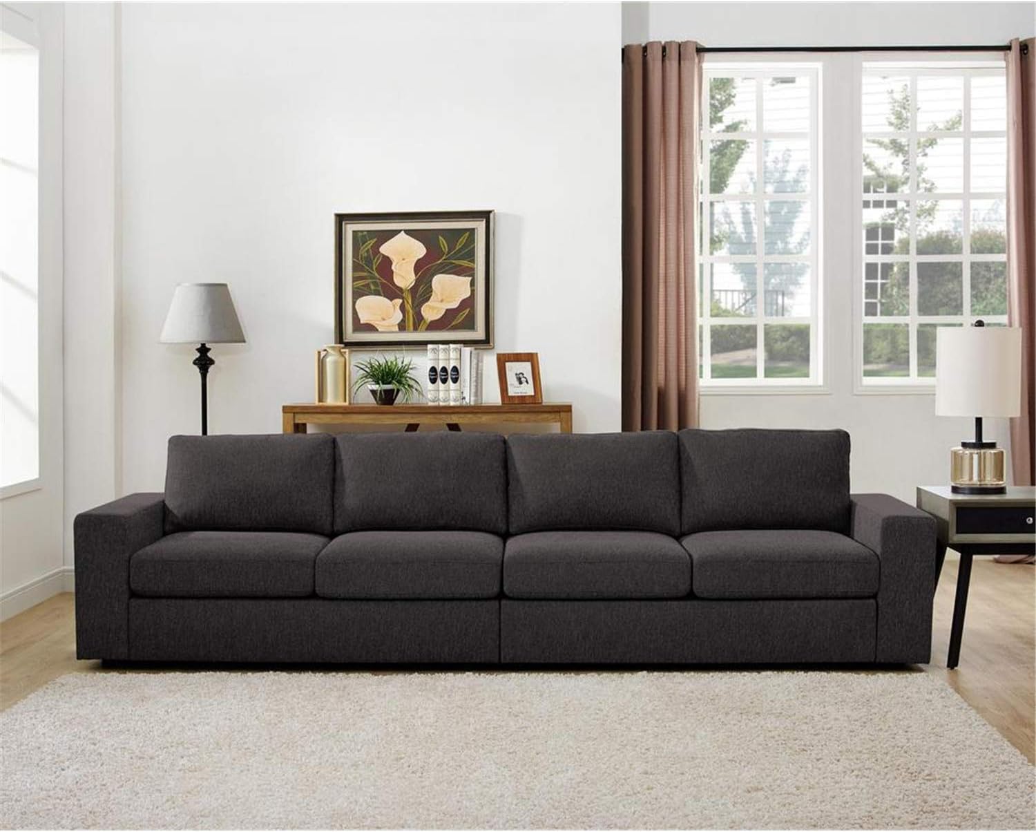 Lilola Home Jules 4 Seater Sofa in Dark Gray Linen