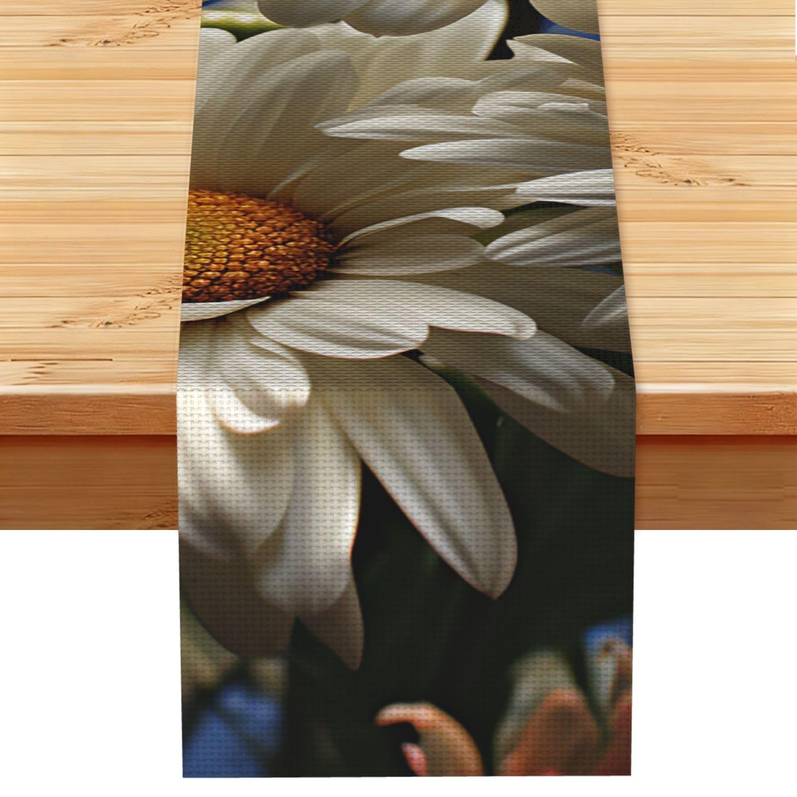 Floral Daisy Table Runner 13x72 Inch Cotton Linen Table Linen Washable Farmhouse Tablecloth Modern Abstract Art Kitchen Dinning Table Decoration for Home Party Decor