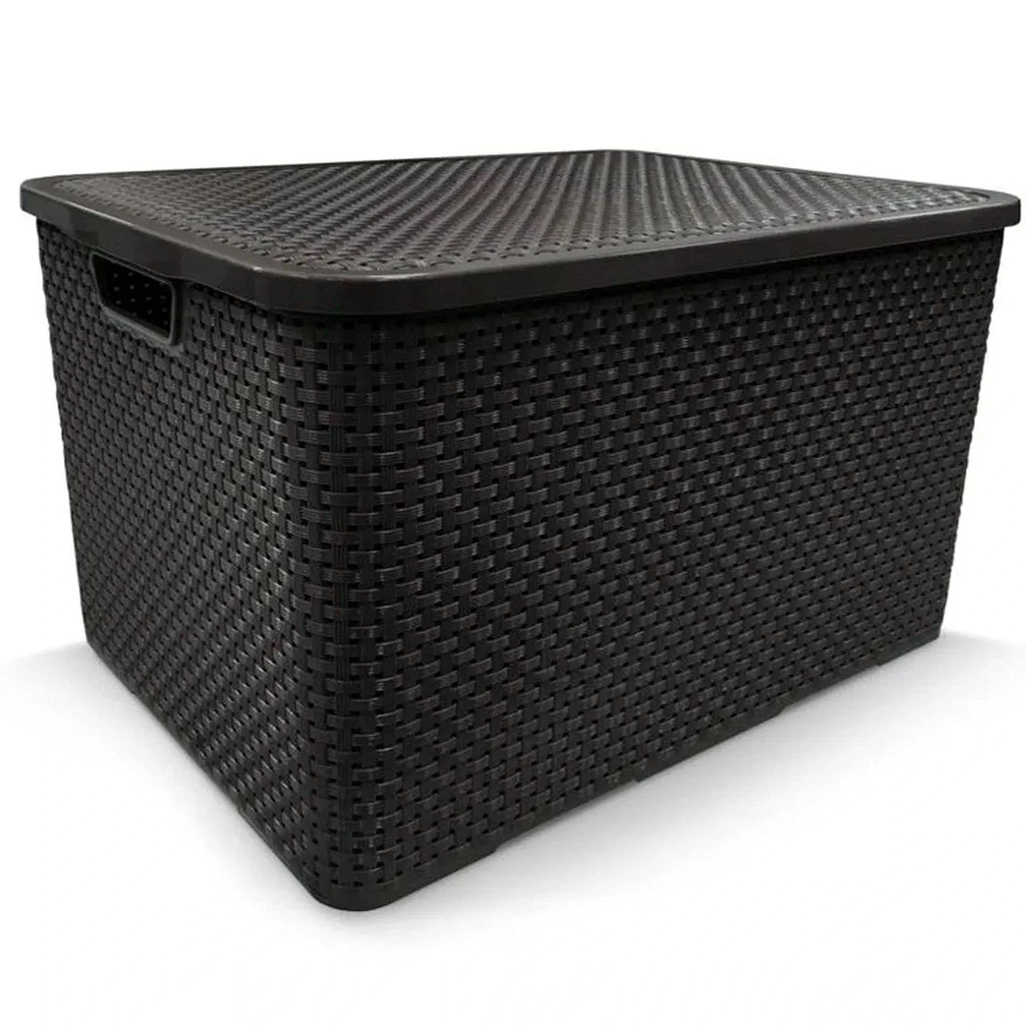 2 x Caixa Organizadora Plástica Cesto Rattan 40 L Com Tampa