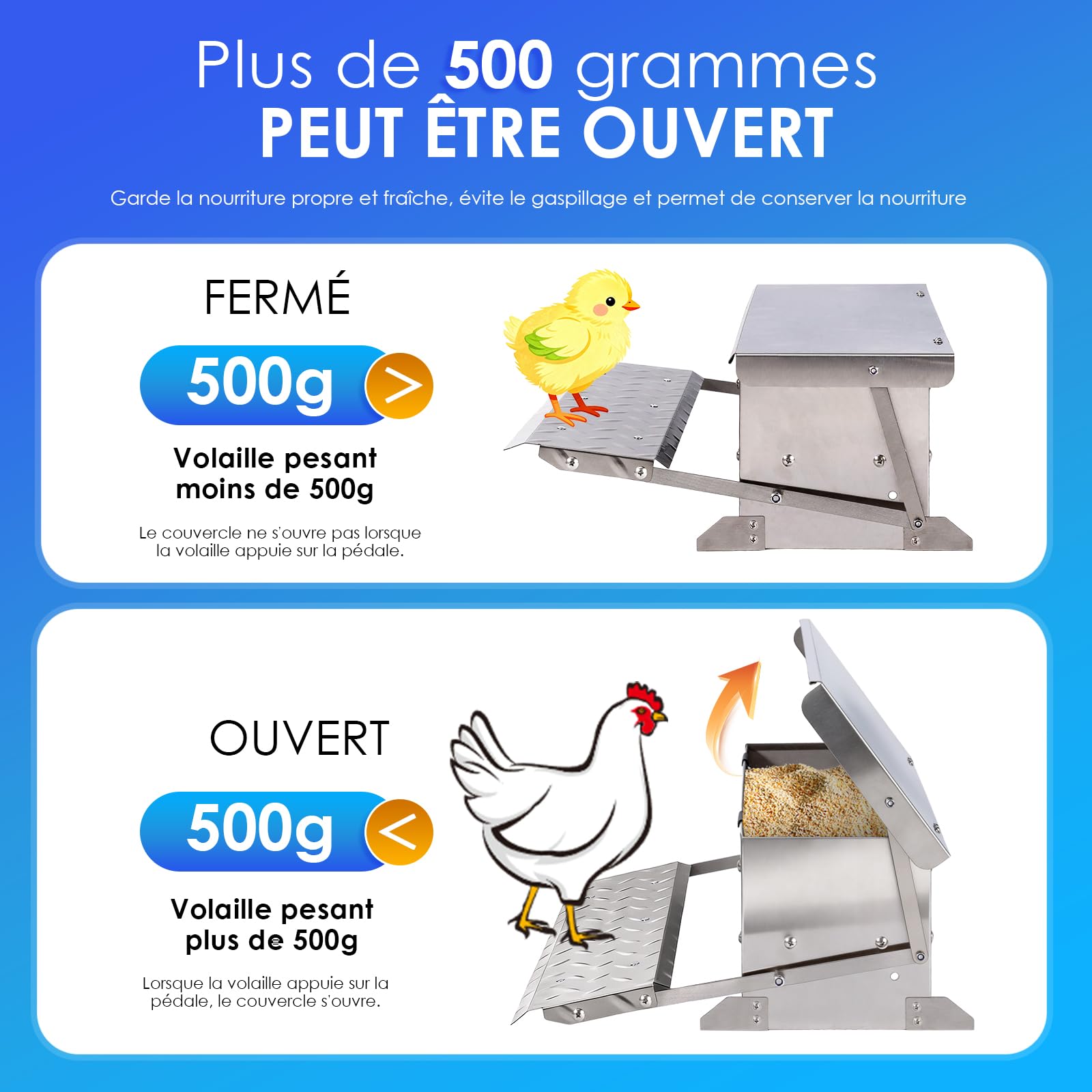 Mangeoire Poules Anti Nuisible, Mangeoire à Poulets Automatique Avec Couvercle Anti-Pluie - Capacité 5kg,Distributeur Graines Poules Exterieur,Pour Faisans,Dindes,Canards,Oies Et Autres Volailles