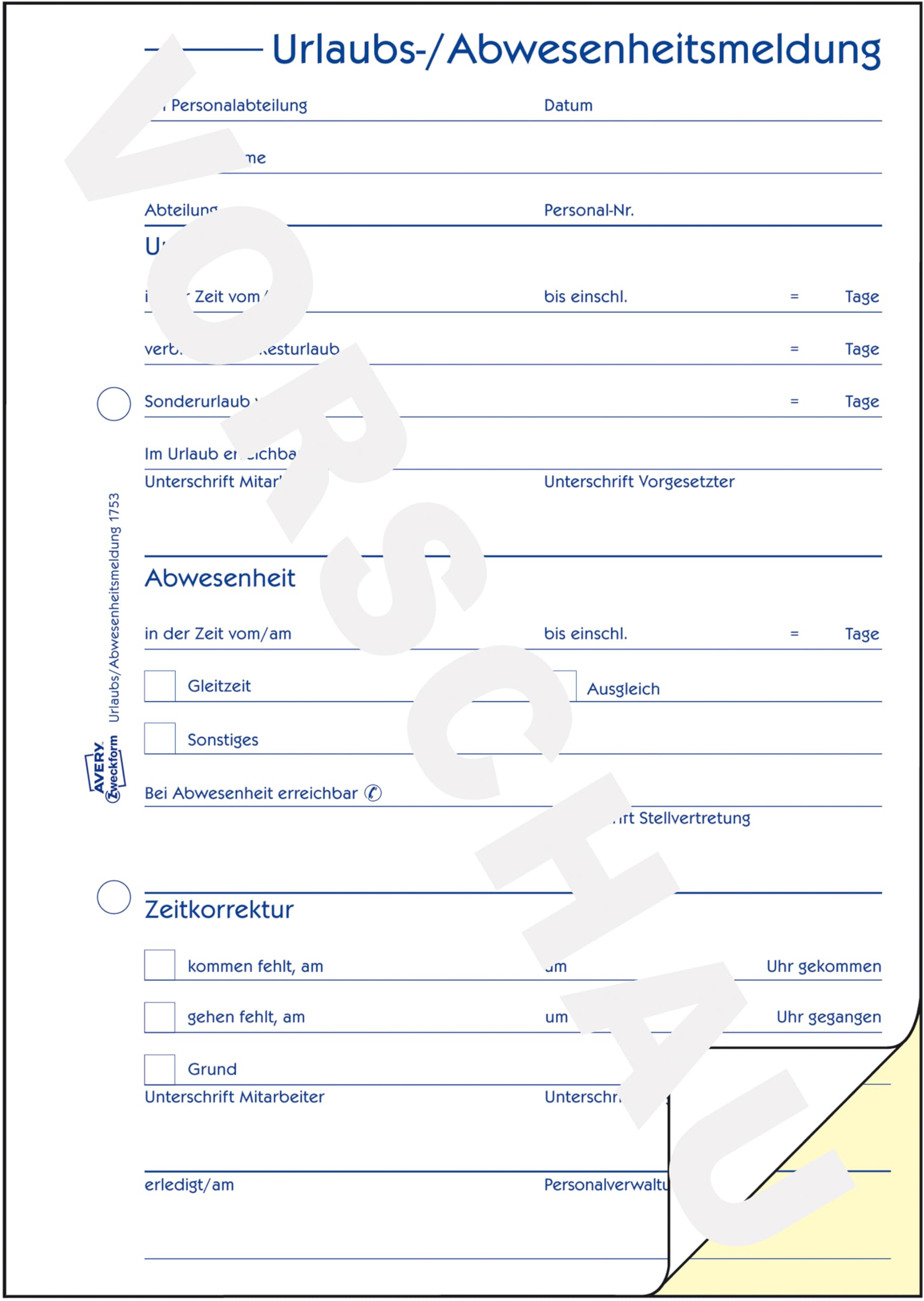 AVERY Zweckform 1753 Urlaubs-/Abwesenheitsmeldung A5, selbstdurchschreibend, von Rechtsexperten geprüft (5er Pack)