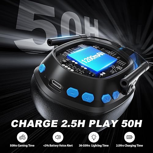 Miniatura 6 de Auriculares inalámbricos para juegos para PS5, PS4, 2.4 GHz con controladores de 1.969 in, sonido envolvente 3D, micrófono ENC, luces RGB, tiempo de